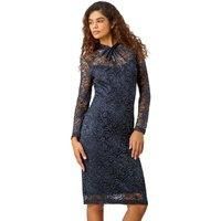 Glitter Lace Twist Neck Stretch Dress For Women UK - Ladies Roman Originals