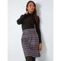 Roman Houndstooth Stretch Pencil Skirt - Red