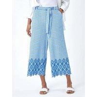 Roman Gingham Cotton Broderie Cropped Trousers 20 female