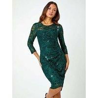 Roman Sequin Lace Ruched Stretch Dress for Women UK - Ladies