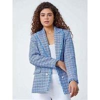Roman Frayed Edge Boucle Check Jacket 14 female