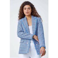 Roman Originals Tailored Longline Boucle Jacket for Women UK - Ladies Everyday Holiday Spring Summer Long Sleeve Comfy Soft Evening Vacation Work Party - Baby Blue - Size 18