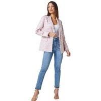Roman Originals Tailored Longline Boucle Jacket for Women UK - Ladies Everyday Holiday Spring Summer Long Sleeve Comfy Soft Evening Vacation Work Party - Baby Pink - Size 20