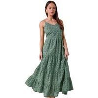 Roman Petite Tie Detail Broderie Dress for Women UK - Ladies Everyday Holiday Spring Summer V-Neckline Comfy Soft Evening Vacation Work Party - Khaki - Size 18