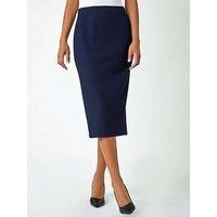 Roman Originals Textured Pencil Skirt for Women UK Ladies Jersey Work Office Smart Formal Bodycon Under The Knee Length Calf Length Midi Tight Fitted Straight Shift - Navy - Size 18