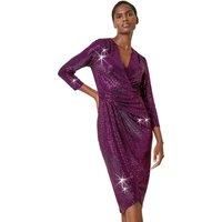 Roman Sequin Gathered Wrap Stretch Dress in Cerise - Size 14 14 female