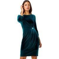 Roman Velvet Side Twist Diamante Shift Dress in Green - Size 12 12 female