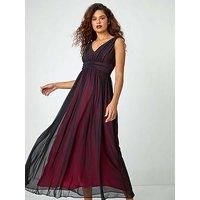 Roman Originals Sleeveless Contrast Mesh Maxi Stretch Dress for Women UK - Ladies Everyday Autumn Winter V-Neckline Comfy Soft Evening Vacation Work Party Night Out - Black - Size 18