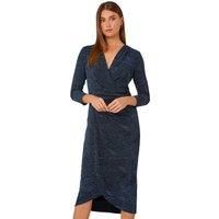 Glitter Print Wrap Midi Stretch Dress For Women UK - Ladies Roman Originals