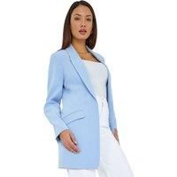Roman Originals Longline Blazer Jacket for Women UK - Ladies Everyday Holiday Spring Summer Full Length Sleeves Comfy Soft Evening Vacation Work Party - Light Blue - Size 14