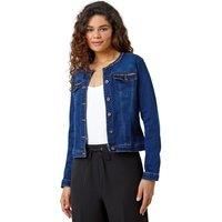 Roman Collarless Tape Stretch Denim Jacket in Indigo 16 female