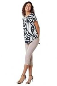 Roman Originals Cropped Trousers for Women UK Ladies Capri Leggings Summer Pants Short Crop Stretch 3/4 Length Three Quarter Pedal Pusher Clothes Elasticated Bengaline Cut Off - Natural - Size 16