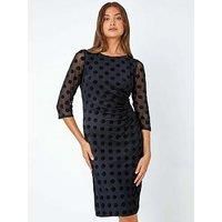 Roman Polka Dot Ruched Stretch Dress 10 female