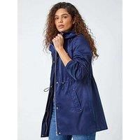 Roman Shower Resistant Longline Jacket for Women UK - Ladies Spring Everyday Summer Holiday Patch Pockets Comfy Long Sleeve Soft Zip Up Rain Coats - Navy - Size 10