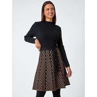 Contrast Skirt Ribbed Jumper Dress For Women UK - Ladies Roman Originals