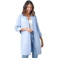 Roman Light Blue 3/4 Sleeve Textured Longline Smart Jacket - Size 10 10 female