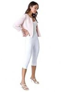 Roman Originals Cropped Bolero Jacket for Women UK Ladies Wedding Guests Shrug Jacquard Tailored Fitted Blazer Smart Work Formal Evening Short Round Collar 2 Pockets - Plain Light Pink - Size 16