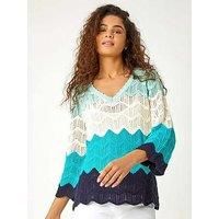 Roman Colour Block Crochet Knit Jumper 16 female