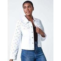Roman Cotton Blend Broderie Sleeve Jacket 14 female