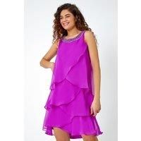 Roman Originals Chiffon Dress for Women UK - Ladies Swing Layered Frilled Tiered Mini Short Length 20s Special Occasion Event Cocktail Party Evening Going Out - Purple - Size 12