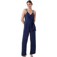Roman Originals Tie Waist Pocket Detail Wrap Jumpsuit for Women UK - Ladies Everyday Holiday Spring Summer V-Neckline Comfy Soft Evening Vacation Work Party - Navy - Size 18