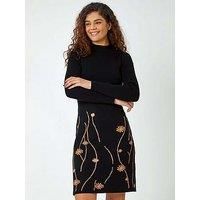 Roman Ribbed Knit Floral Stretch Dress 12 female