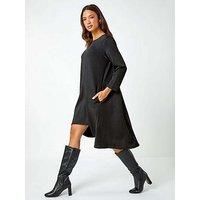 Roman Women's Ribbed Asymmetric Stretch Jersey Dress in Black | Size: 16