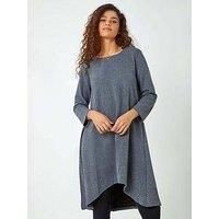 Roman Women's Ribbed Asymmetric Stretch Jersey Dress in Dark Grey | Size: 16