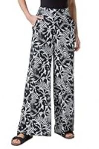 Roman Originals Wide Leg Trousers for Women UK - Ladies Palazzo Pants Floral Print Abstract Everyday Holiday Spring Summer Comfy Soft Evening Vacation Work Party - Black Ivory - Size 20