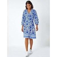Roman Abstract Border Print Shirt Dress in Royal Blue - Size 12 12 female
