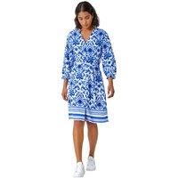 Roman Royal Blue Abstract Border Print Shirt Dress - Size 14 14 female