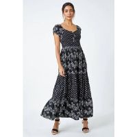 Roman Abstract Tie Detail Tiered Maxi Dress 16 female