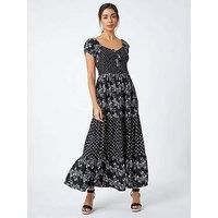 Roman Abstract Tie Detail Tiered Maxi Dress 20 female