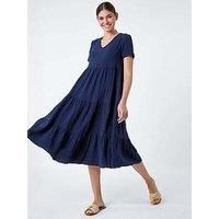 Roman Cotton Textured Tiered Midi Dress 10 female