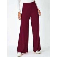 Roman Originals Wide Leg Trousers for Women UK Ladies Palazzo Pants Evening Jersey Elasticated High Waist Smart Flared Culotte Office Work Going Out Loose Crepe Bottoms - Wine - Size 16