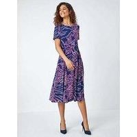Roman Pink Textured Animal Print Stretch Dress - Size 16 16 female