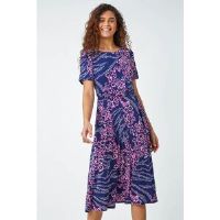 Roman Textured Animal Print Stretch Dress 20 female