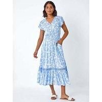 Roman Floral Lace Detail Midi Dress in Light Blue - Size 14 14 female
