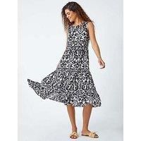Roman Originals Geometric Sleeveless Smock Dress for Women UK - Ladies Everyday Holiday Spring Summer Round Neckline Comfy Soft Evening Vacation Work Party - Black - Size 18