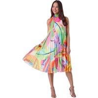 Roman Petite Tropical Halter Neck Pleated Dress 12 female