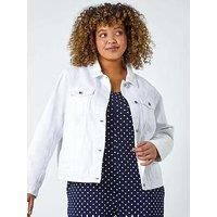Roman Originals Jean Denim Jacket for Women UK - Ladies 100% Cotton Summer Casual Stretch Crop Smart Utility Trucker Biker Fitted Vintage Wash Faded Classic Jeans Work - White Plus - Size 30