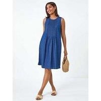 Denim Pintuck Detail Pocket Dress for Women UK - Ladies Roman