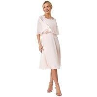 Roman Petite Light Pink Sequin Trim Chiffon Cape Dress - Size 14 14 female