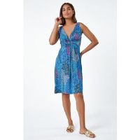 Roman Abstract Floral Stretch Jersey Dress 16 female