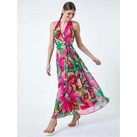 Roman Floral Print Halterneck Maxi Dress 10 female
