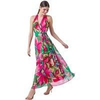 Roman Cerise Floral Print Halterneck Maxi Dress - Size 20 20 female