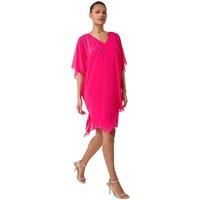 Roman Originals Embellished Cold Shoulder Overlay Dress - Cerise - Size 10