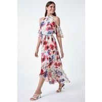 Poppy Floral Frill Halterneck Dress for Women UK - Ladies Roman