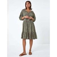 Roman Cotton Broderie Tiered Smock Dress 14 female