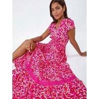 Roman Abstract Print Shirred Waist Maxi Dress 18 female